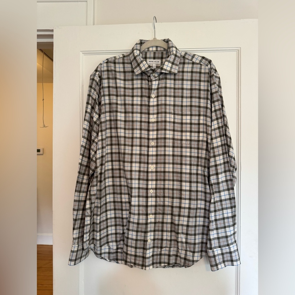 Peter Millar Cotton Sport Shirt - Green/gray plaid - Size L